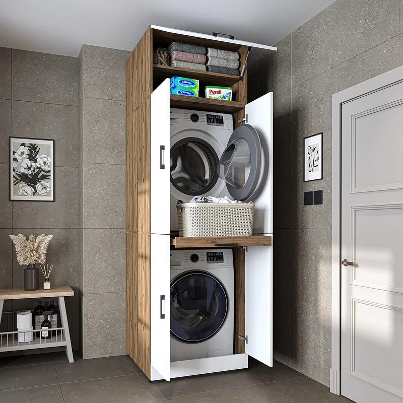 Roomart Waschmaschinenschrank DORA-I, 70 cm, für Waschmaschine und Trockner mit Ausziehbrett, in 5 Farben