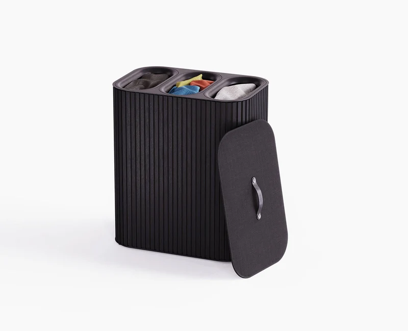 Tota Trio Luxe 90L Wäschetrennkorb mit drei Fächern mit schwarzem Bambus-Finish
