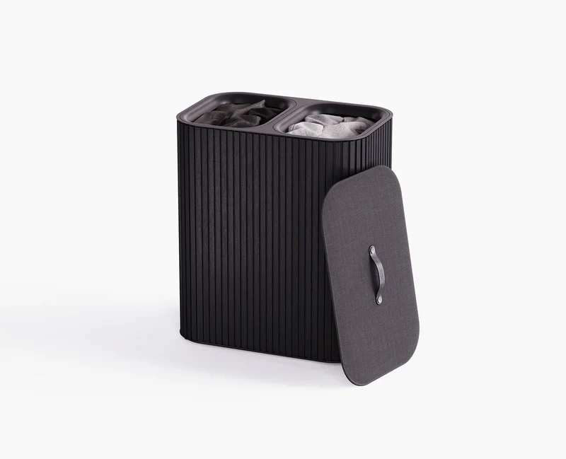 Tota Twin Luxe 90L Wäschetrennkorb mit zwei Fächern mit schwarzem Bambus-Finish