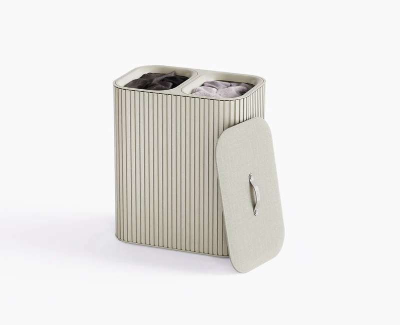 Tota Twin Luxe 90L Wäschetrennkorb mit zwei Fächern mit naturfarbenem Bambus-Finish