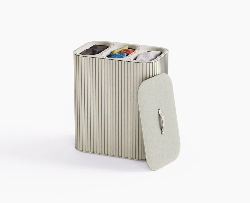 Tota Trio Luxe 90L Wäschetrennkorb mit drei Fächern mit naturfarbenem Bambus-Finish