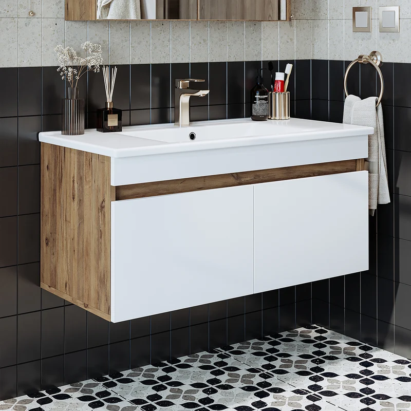 Roomart ATRIA Waschtisch mit Unterschrank, 100 cm, mit Keramikbecken, in 4 Farben