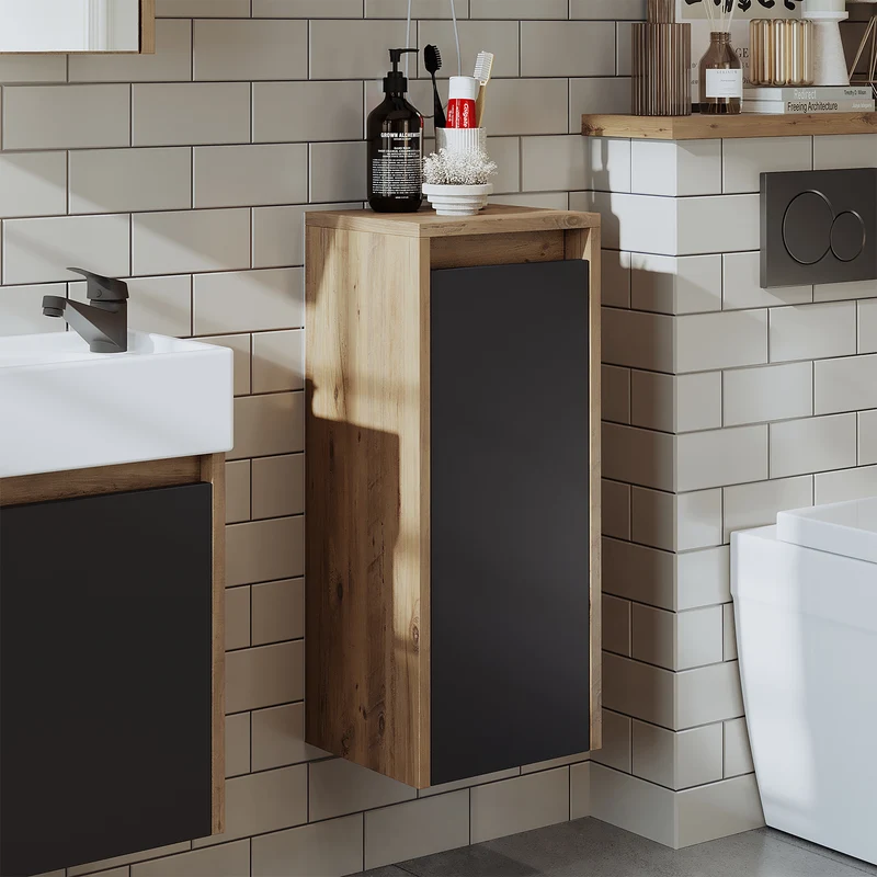 Roomart Badezimmer Seitenschrank, 30 cm, hängend mit Tür und offenem Fach, in 5 Farben