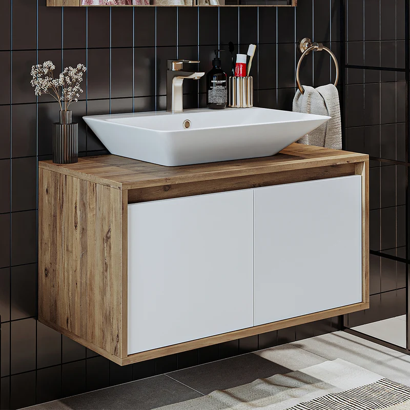Roomart ATLANTIC Waschtisch mit Unterschrank, 85 cm, mit Aufsatzbecken, in 5 Farben