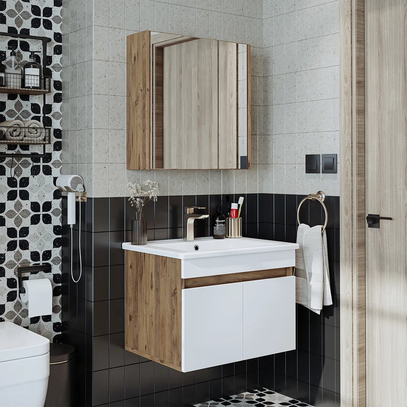 Roomart 3-teiliges Badmöbel-Set ATRIA, 65 cm, mit Keramikbecken und Spiegelschrank, in 4 Farben