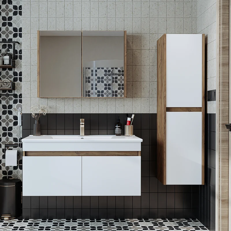 Roomart 4-teiliges Badmöbel-Set ATRIA, 100 cm, mit Spiegelschrank und Hochschrank, in 4 Farben