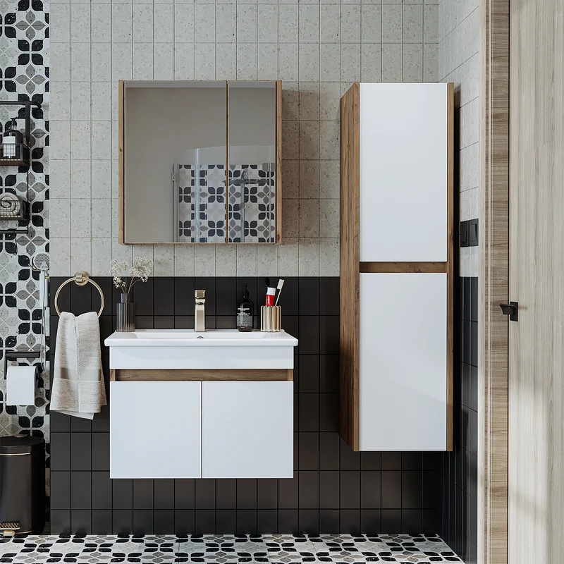 Roomart 4-teiliges Badmöbel-Set ATRIA, 65 cm, mit Spiegelschrank und Hochschrank, in 4 Farben