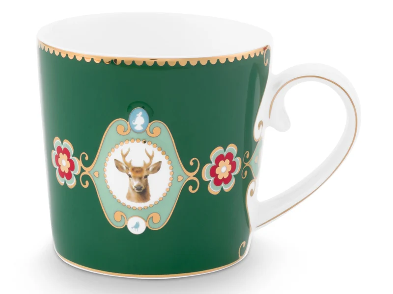 PIP STUDIO Love Birds Medaillon Hirsch Tasse dunkelgrün 0,19l