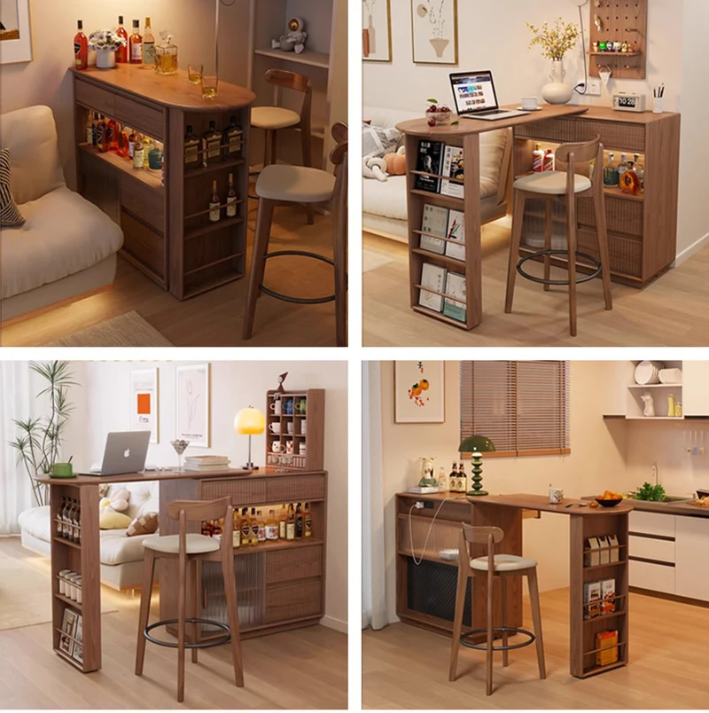 Um 360 Grad drehbarer Bartisch mit Schrank und Hockern