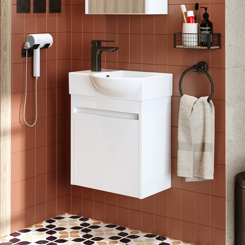Roomart Waschbeckenunterschrank LEO, 46,5 cm, Hahnloch links, in 4 Farben
