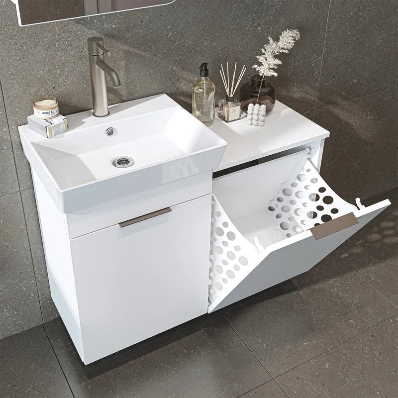 Roomart Waschbeckenunterschrank LYCIA, 49 cm, mit Waschbecken und Wäschefach, in 4 Farben