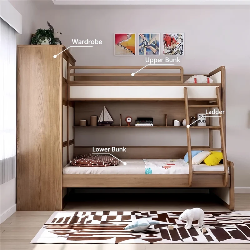 Etagenbett mit Ausziehbett, Kleiderschrank, Leiter und Treppenschublade