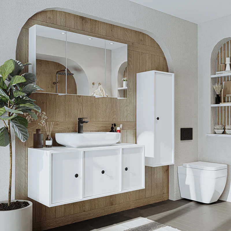 Roomart Badmöbel-Set GUSTO 105 cm, 4-teilig mit Keramik-Waschbecken und Spiegelschrank in 2 Farben