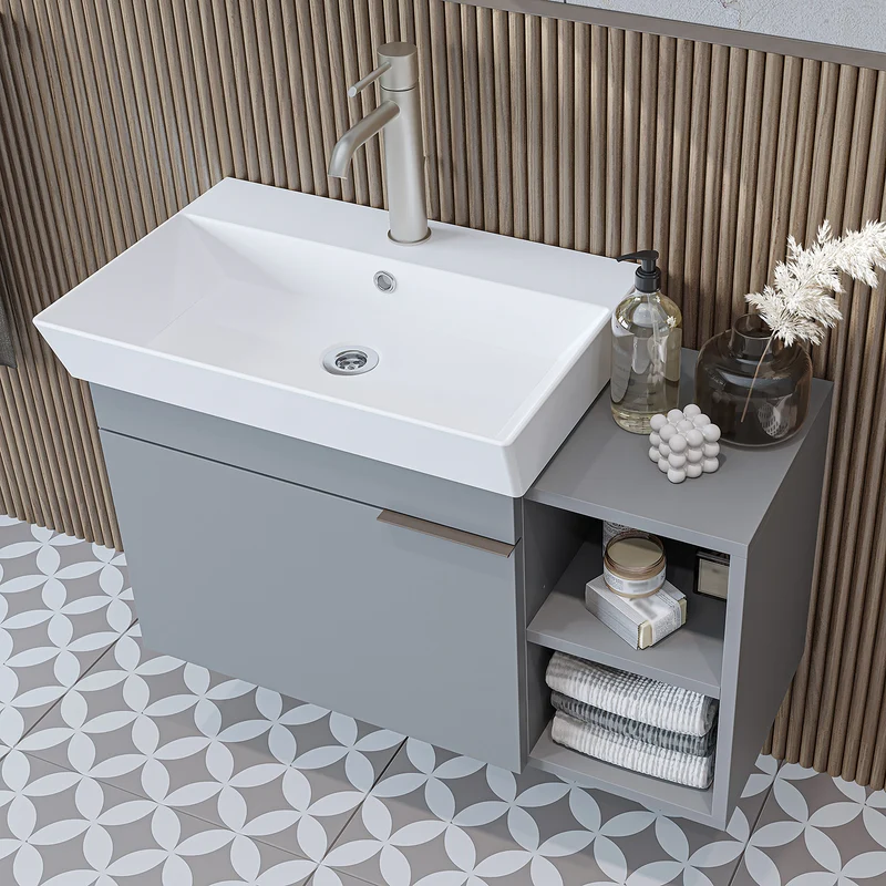 Roomart Badmöbel LYCIA 82 cm, Waschtisch mit Keramik-Waschbecken, in 4 Farben