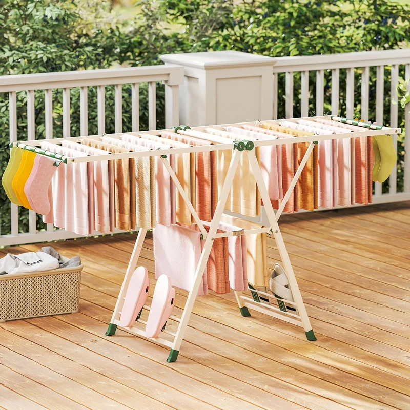 Costway - Wäscheständer Platzsparend, Wäscheständer Klappbar, Höhenverstellbare Flügeln, Wäscheständer Groß, Länge 184cm, Beige