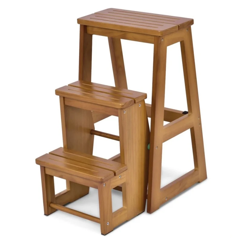 Costway - Trittleiter, Trittleiter 3 Stufen, Tritt Klappbar, Trittleiter Holz, Trittleiter Klappbar, Tritthocker, Holzleiter Klappbar, Walnuss