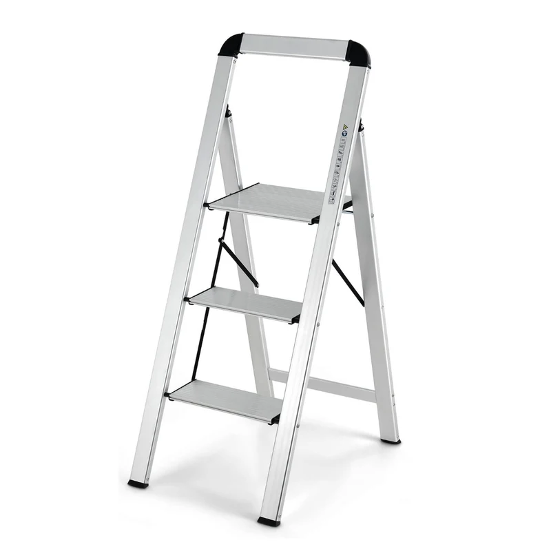 Costway – Klappbare Aluminium-Trittleiter mit 3 rutschfesten Stufen, bis 150 kg, 4,5 kg, Silber