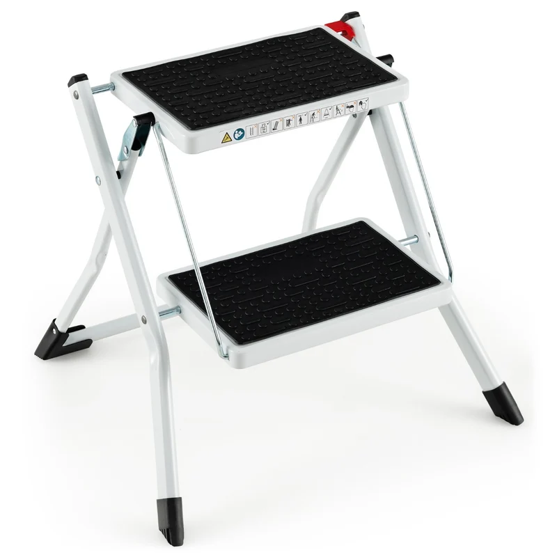 Costway - Stehleiter, Trittleiter 2 Stufen, Stehleiter 2 Stufen, Klapptritt mit 2 Stufen Trittleiter Klappbar 20 cm Breit bis 150 kg Belastbar