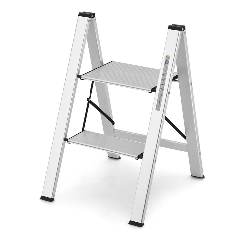 Costway – klappbare Aluminium-Trittleiter mit 2 Stufen, bis 150 kg, 49 × 44 × 66 cm, Silber