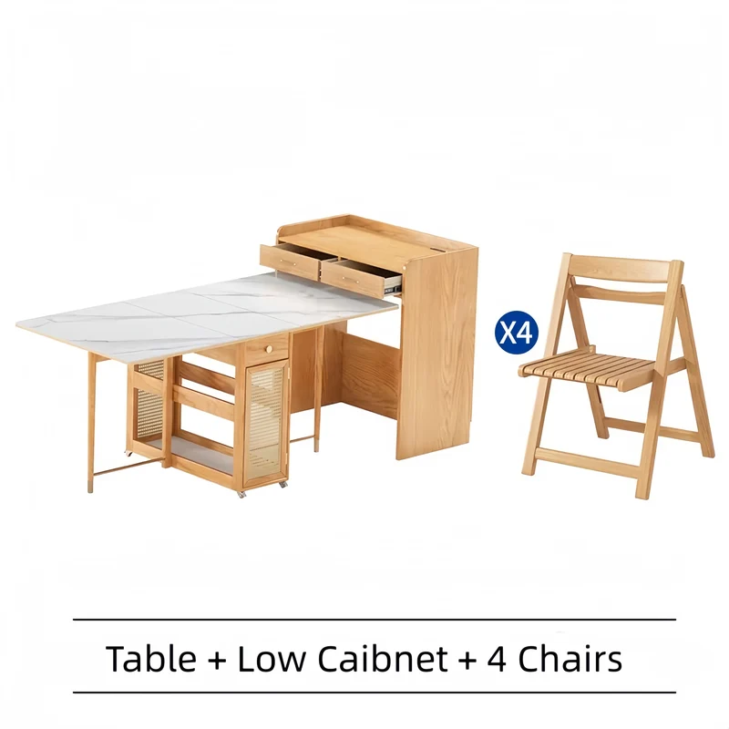 Doppelt klappbarer Esstisch mit Sideboard und 4 Klappstühlen