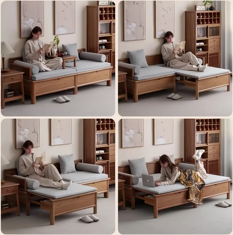 3-in-1-Arhat-Bett aus Massivholz mit Stauschubladen darunter