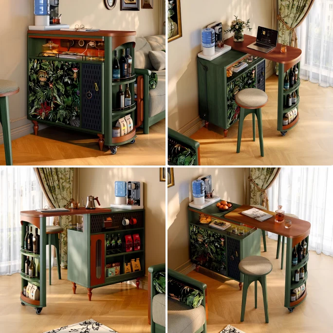 Drehbarer Bartisch im nordischen Retro-Stil mit doppelseitigem Staufach