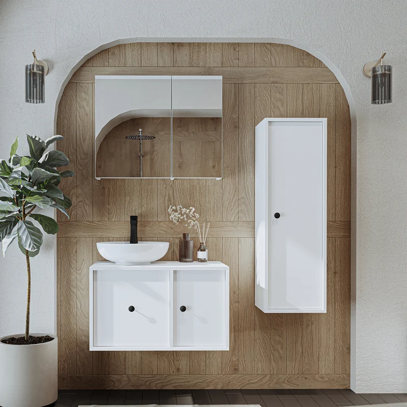 Roomart 4-teiliges Badmöbel-Set GUSTO, 75 cm, mit rundem Becken, in 2 Farben