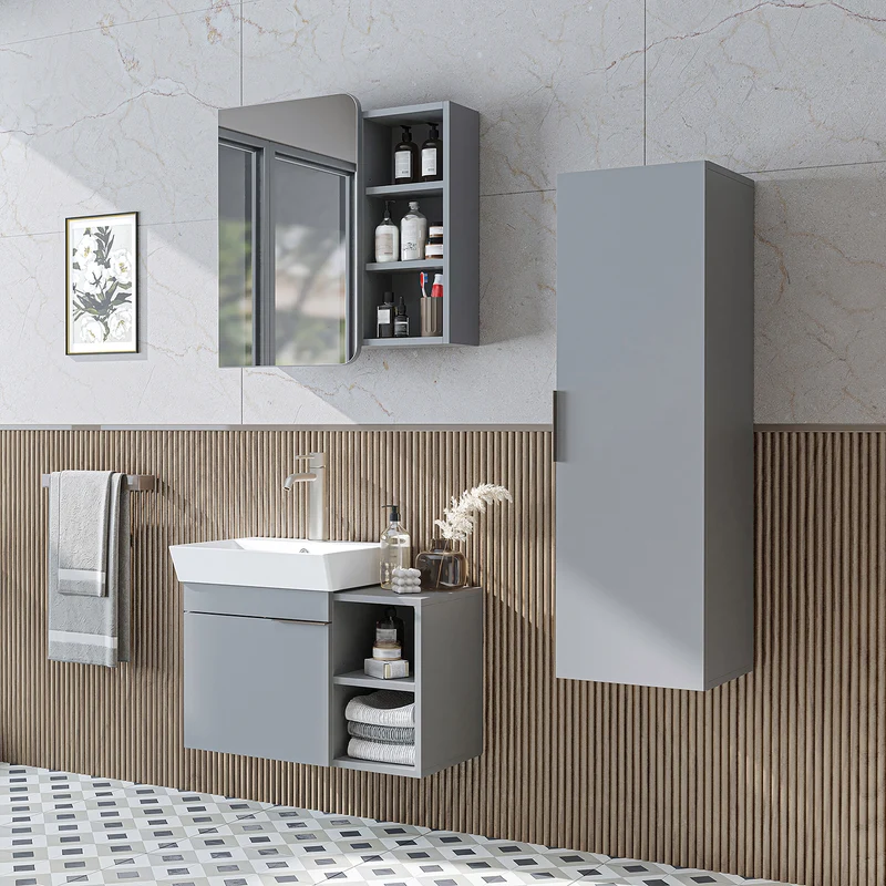Roomart Badmöbel-Set LYCIA 72 cm, 4-teilig mit Spiegelschrank und Hochschrank, in 4 Farben
