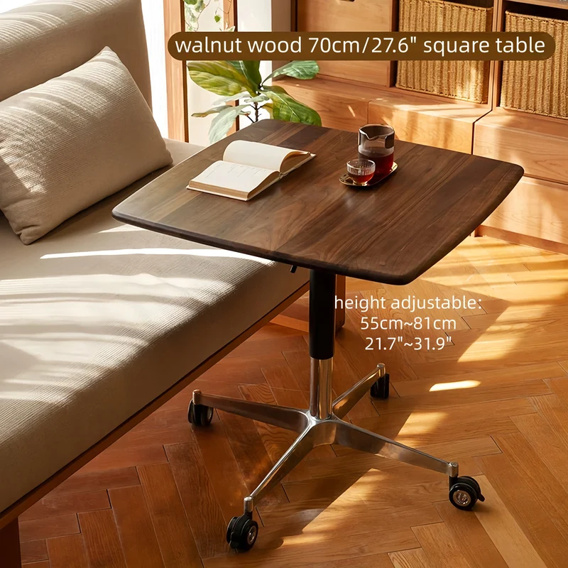 Höhenverstellbarer Couchtisch aus Massivholz mit Universalrollen