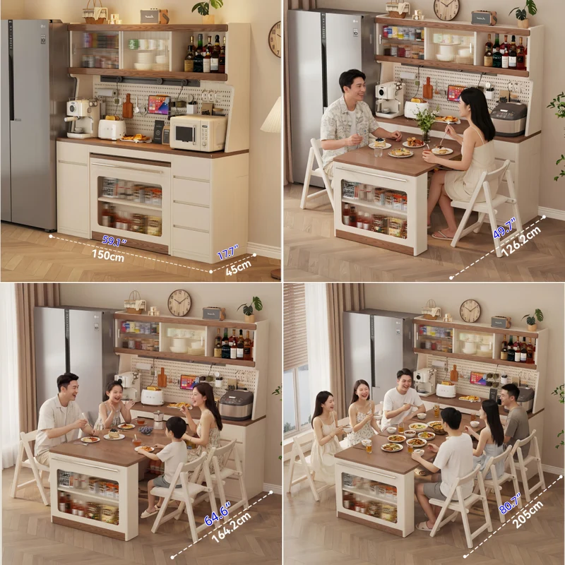 Sideboard-Schrank aus Massivholz mit ausziehbarem Esstisch