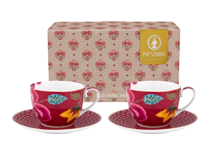 PIP STUDIO Blooming Tales Fantasy Dark Red Tasse mit Untertasse 0,3l Set2