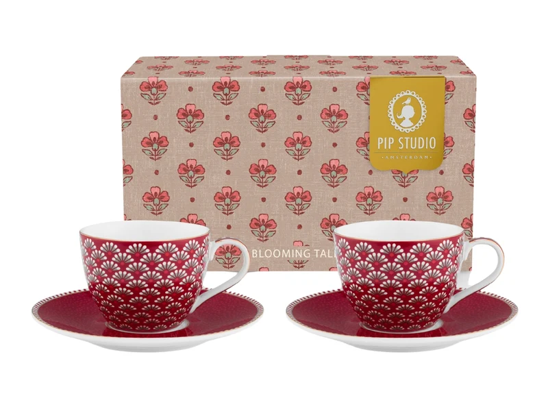 PIP STUDIO Blooming Tales Dark Red Espressotasse mit Untertasse 0,12l Set2