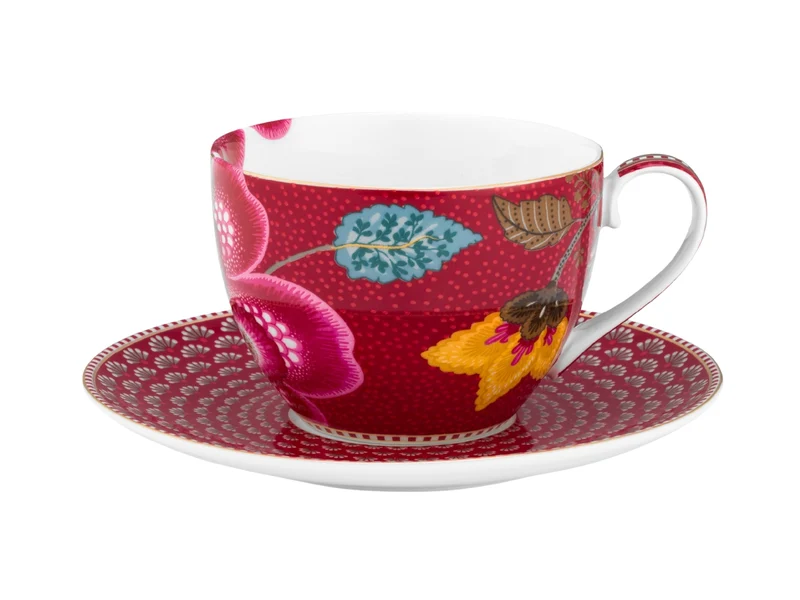 PIP STUDIO Blooming Tales Fantasy Dark Red Tasse mit Untertasse 0,3l