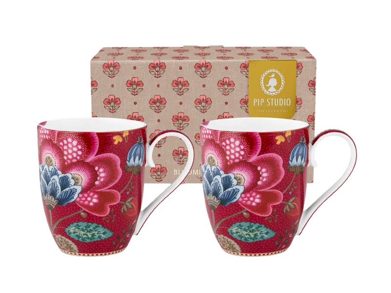 PIP STUDIO Blooming Tales Dark Red Henkelbecher XL 0,45l Set2