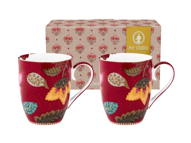 PIP STUDIO Blooming Tales Dark Red Henkelbecher Large 0,365l Set2