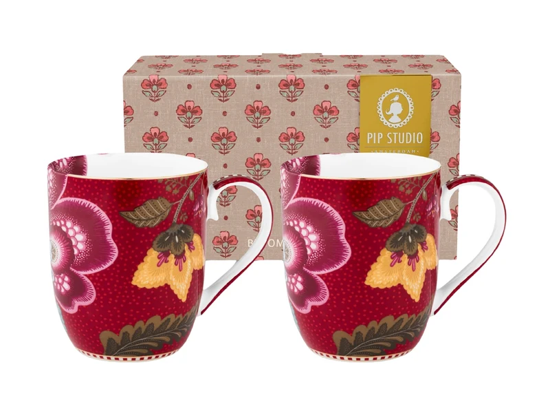 PIP STUDIO Blooming Tales Dark Red Henkelbecher Small 0,2l Set2
