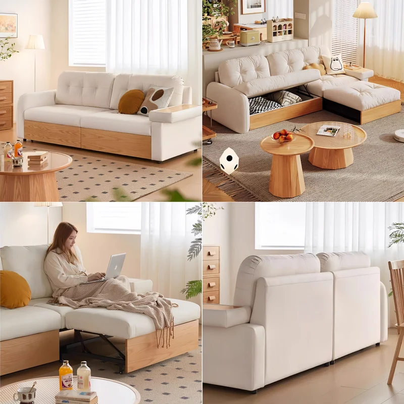 Ausziehbare Lounge-Chaise und Sofa von Japandi mit Stauraum darunter