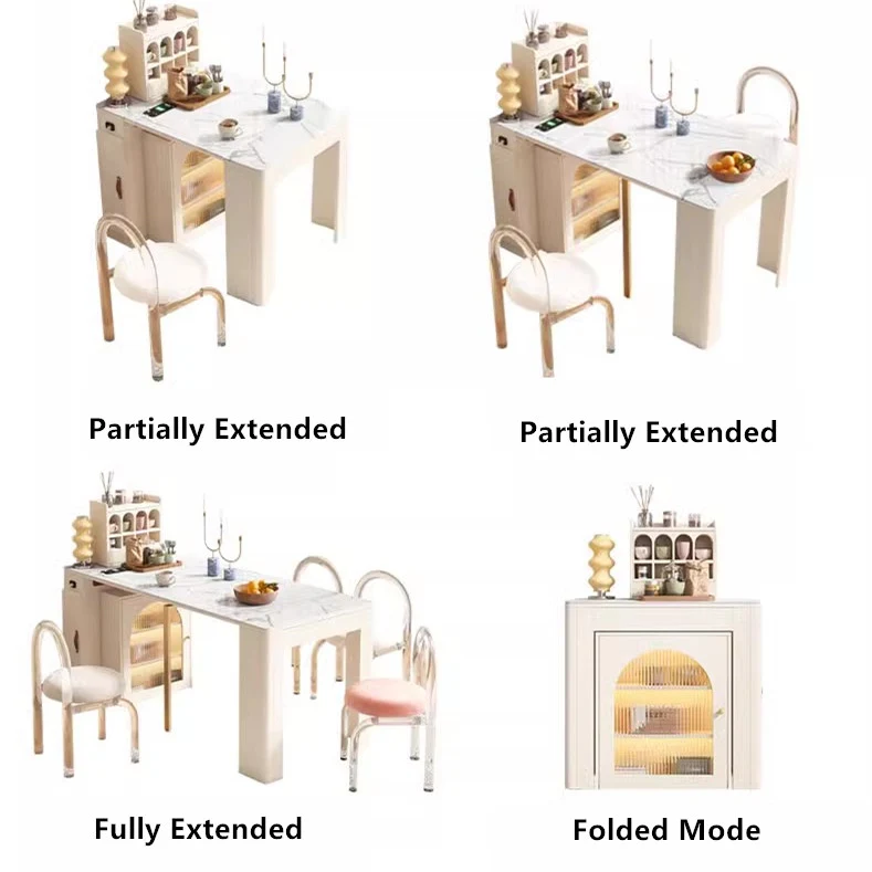Moderner ausziehbarer Esstisch mit 4 Marmorblättern und Sideboard-Schrank