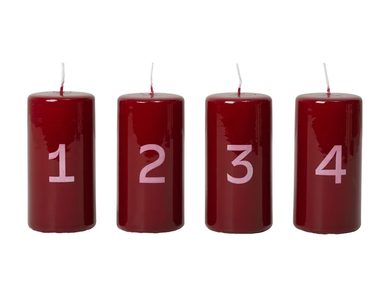 Broste Copenhagen Advent glänzendes Kalenderlicht burgundy/white 10cm Set4