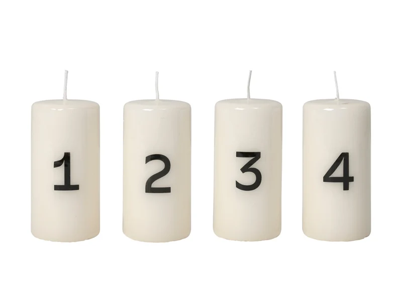 Broste Copenhagen Advent glänzendes Kalenderlicht white/black 10cm Set4