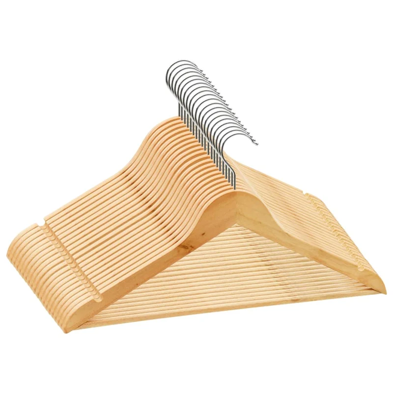 vidaXL - Kleiderbügel Holz, Kleiderbügel, Set 20 Stk. Hosen Kleiderbügel, mit Hosenstange, Rutschfest, drehbarer Haken, Natürliche farbe, Hartholz