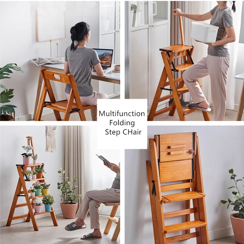 Multifunktions-Klappstuhl aus Massivholz mit Armlehnen