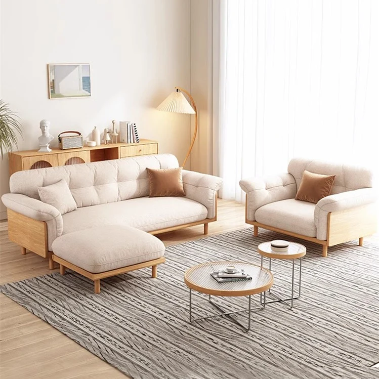 Gepolstertes Sofa aus Baumwollleinen im Japandi-Stil