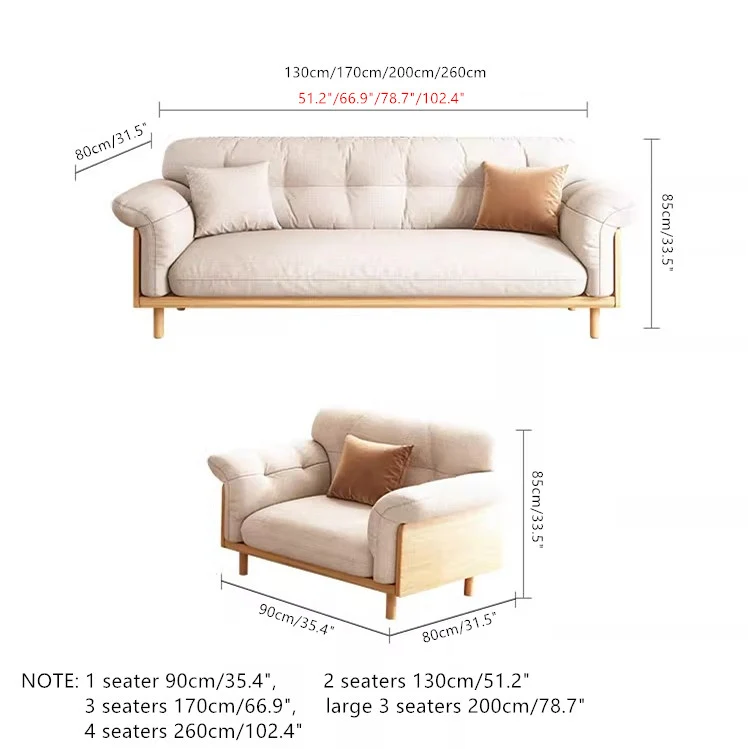 Gepolstertes Sofa aus Baumwollleinen im Japandi-Stil
