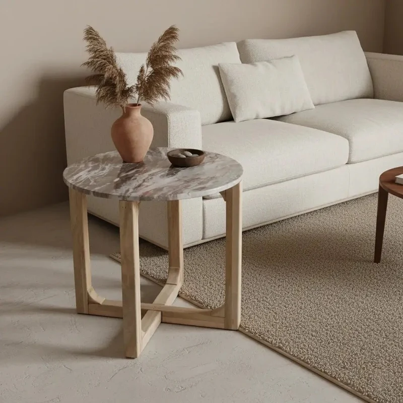Runder Sofa Beistelltisch Marmor Braun