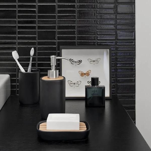 Badaccessoires Schwarz Keramik Holz – Aquanova Oscar