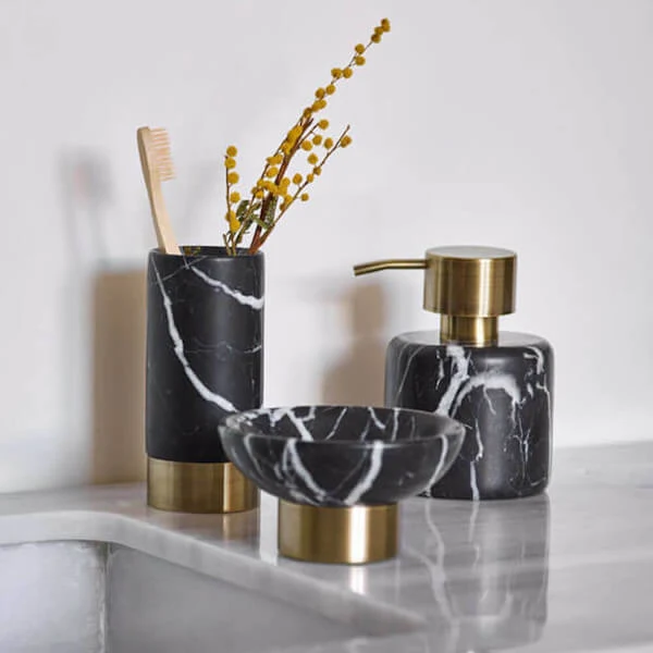 Marmor Badaccessoires Schwarz Gold – Aquanova Nero