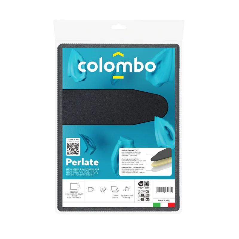 Colombo Perlate XL – Bügelbrettbezug aus 100 % Baumwolle, 140 × 55 cm, Made in Italy