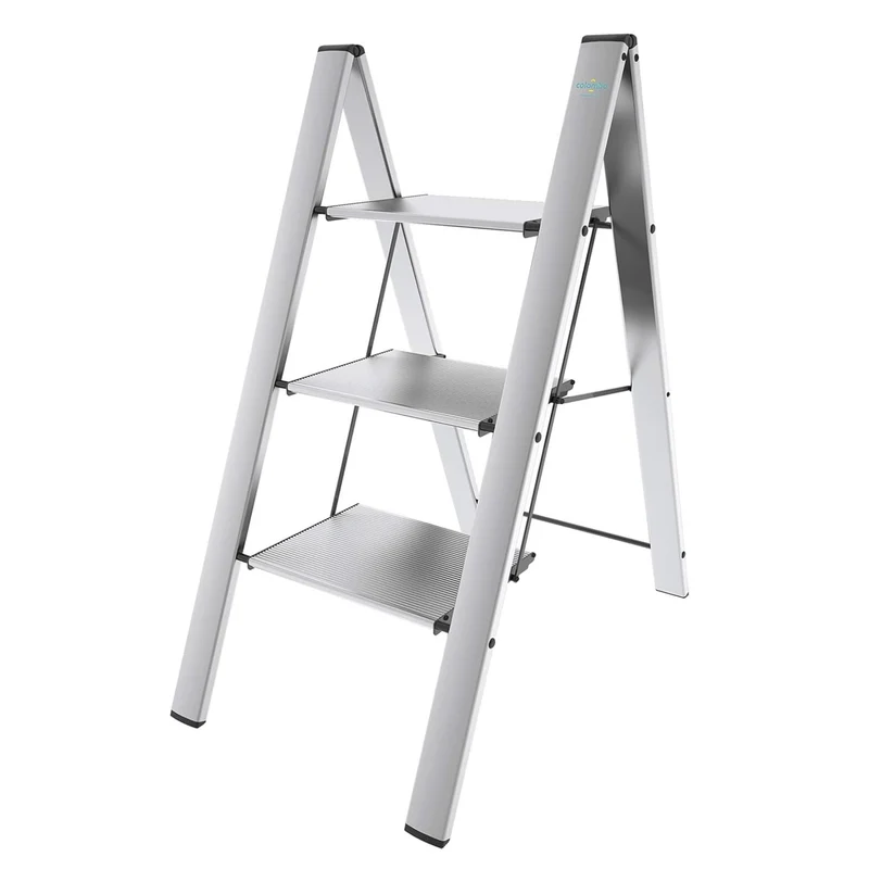 Colombo Leonardo 3 – Trittleiter mit 3 Stufen, bis 150 kg, Aluminium, 106 × 50 × 4,5 cm zusammengeklappt