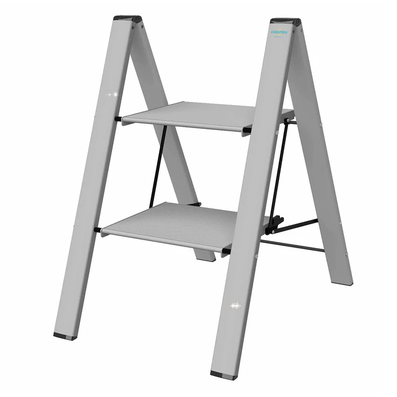 Colombo Leonardo 2 – Klappbare Trittleiter mit 2 Stufen, bis 150 kg, Aluminium, 79 × 50 × 4,5 cm geschlossen, Made in Italy